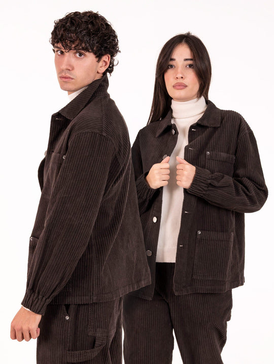 Camicia Unisex Maison Crazy Worker in Velluto Roccia Cioccolata