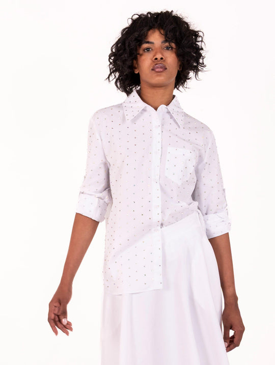 Camicia Strass Nosecrets in Cotone Bianco