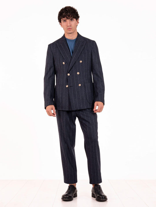 Abito Doppiopetto Eleventy Milano in Lana e Cashmere Gessato Blu