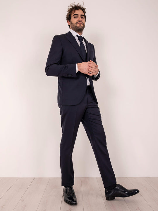 Maßgeschneiderter Anzug Luigi Bianchi Mantova Vitale Barberis Reine Wolle Fischgrät Blau