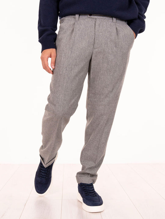 Devore Trousers in Light Grey Melange Wool Blend