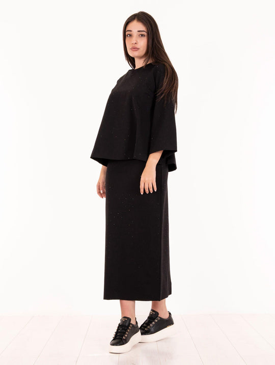 Meimeij Scuba Rhinestone Black Blouse