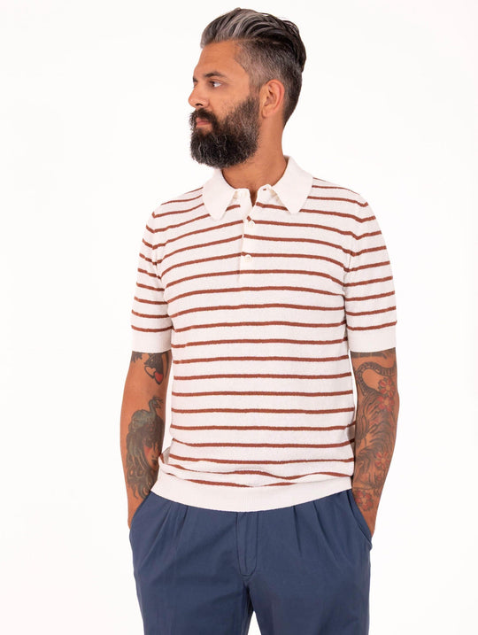 Polo Circolo 1901 in Cotone Organico Effetto Spugna Bianco e Tabacco