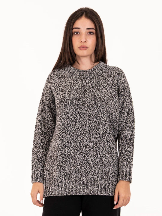 Pull Alpha Studio in Pura Lana Melange Bianco e Nero