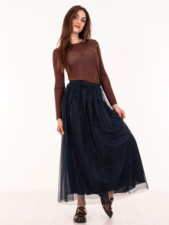 Maglia No Secret in Tulle con Strass Cioccolato