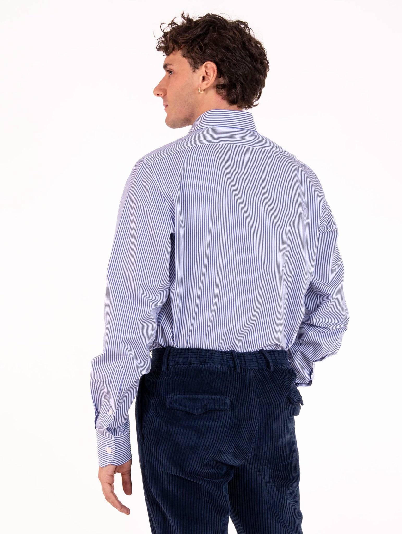 Camicia Regular Orian Botton Downs in Cotone a Rughe Bianca e Blu N35702RP8524 Orian