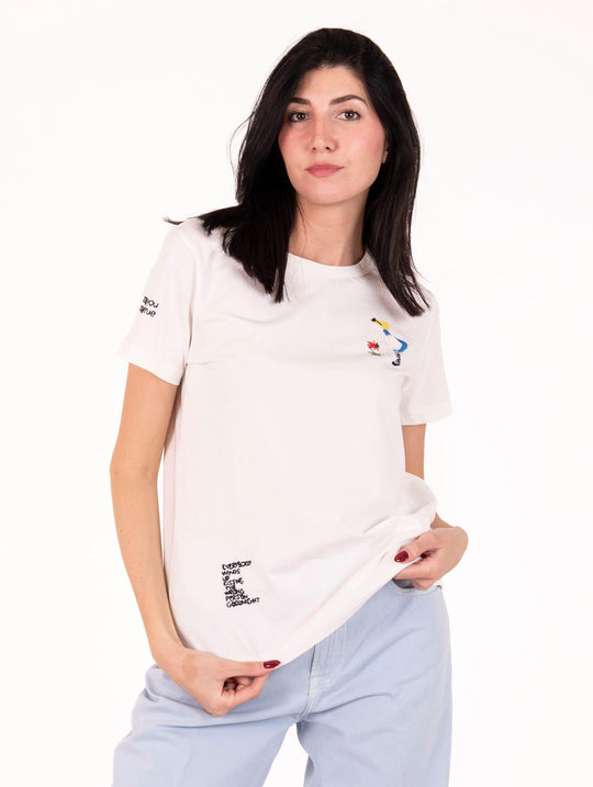 T-shirt Alice Inspired By a True Story in Puro Cotone Bianco Latte