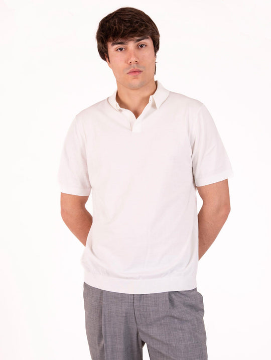Polo Devore in Cotone Crepe e Seta Bianca