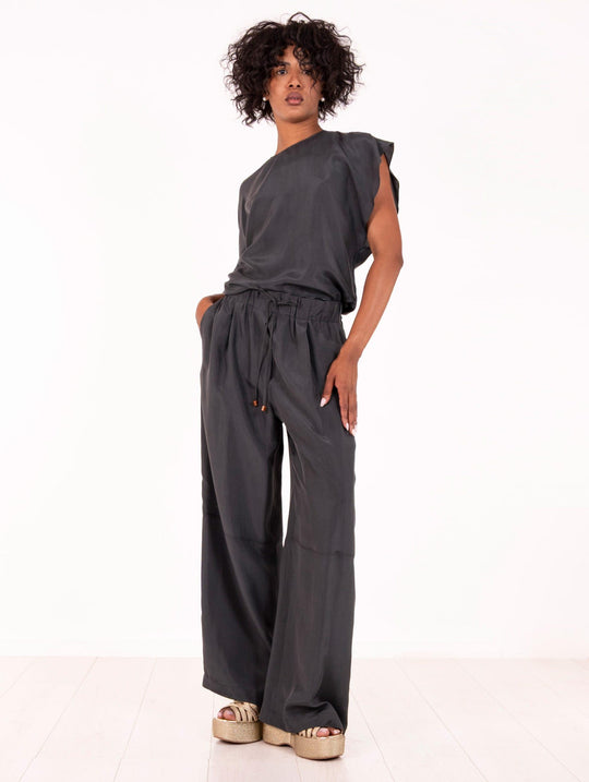 Blusa Asimmetrica Alysi in Seta Liquirizia
