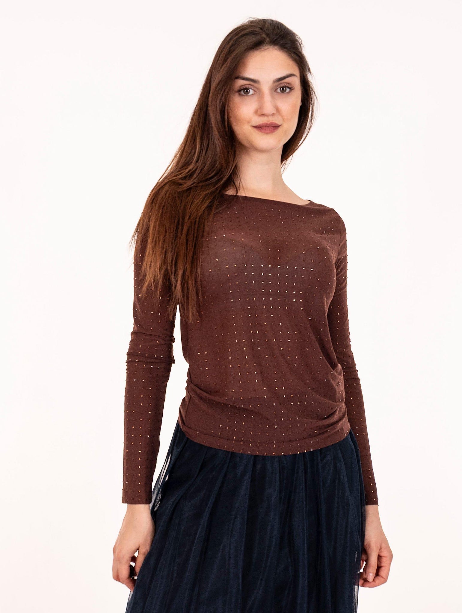 Maglia No Secret in Tulle con Strass Cioccolato 253NS147CIOCO NoSecrets