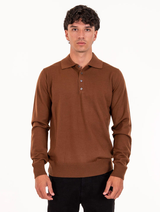 Polo Alpha Studio in Merino Wool Tobacco