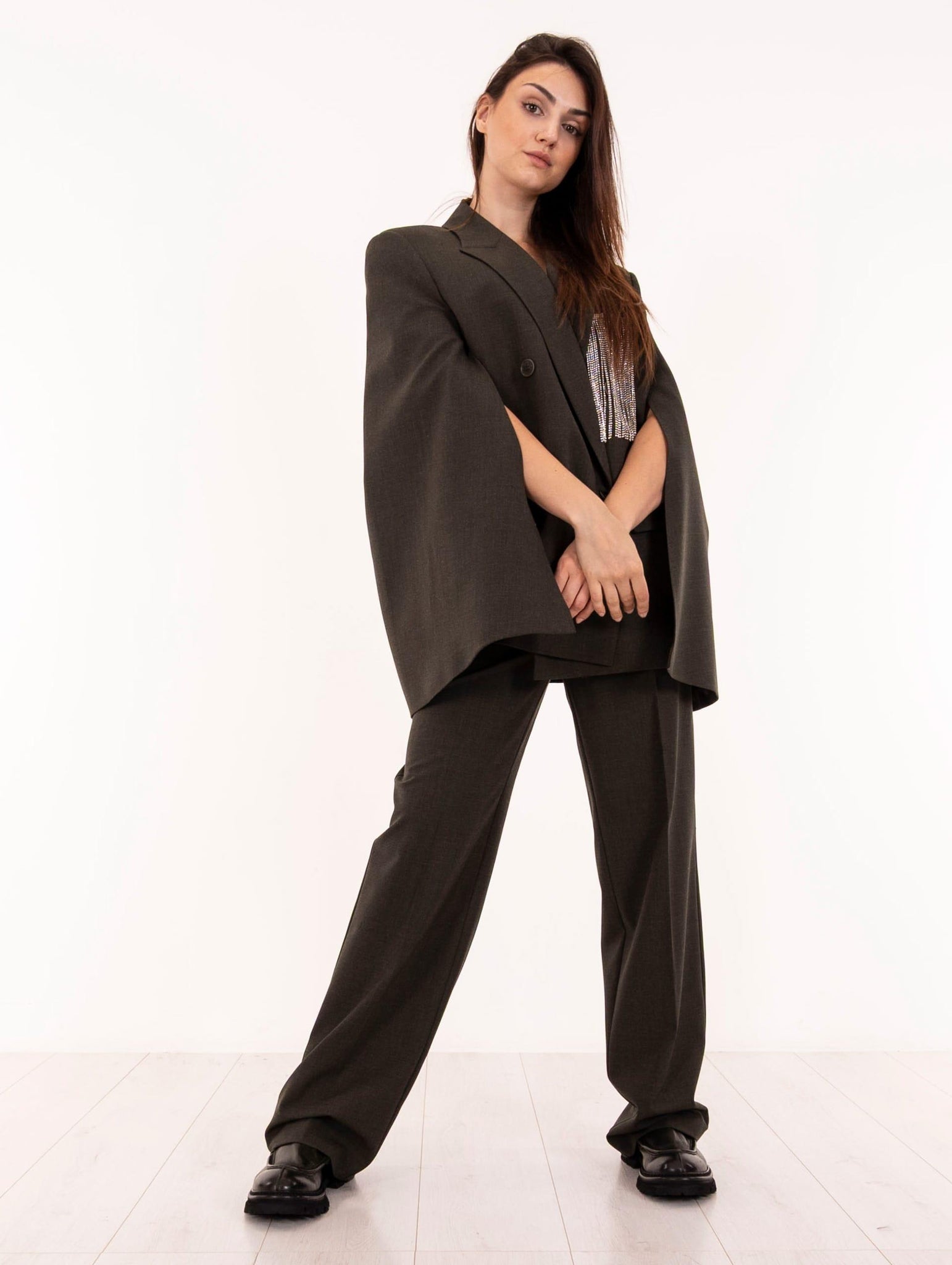 Blazer Circus Hotel Military Glam in Lana Vergine Verde H5WV20S84 Circus Hotel