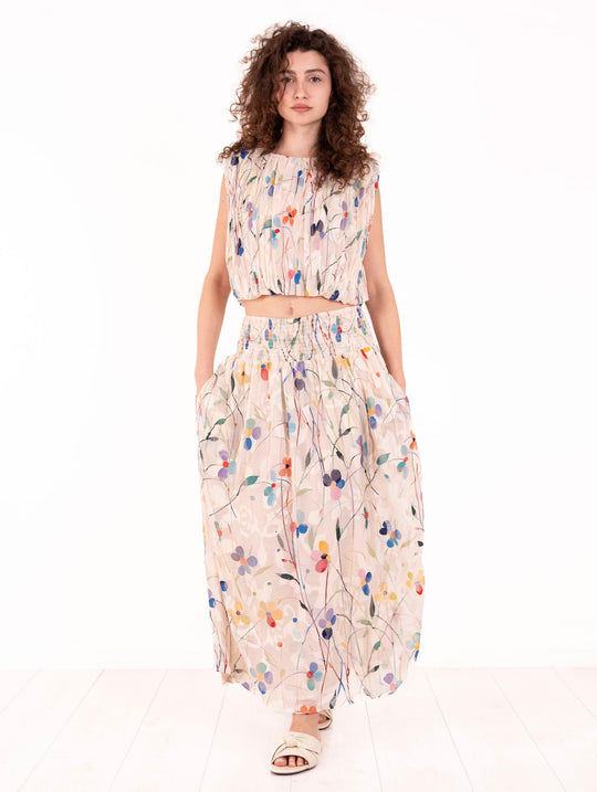Top Traffic People aus Viskose mit Blumenmuster Blau und Weiß