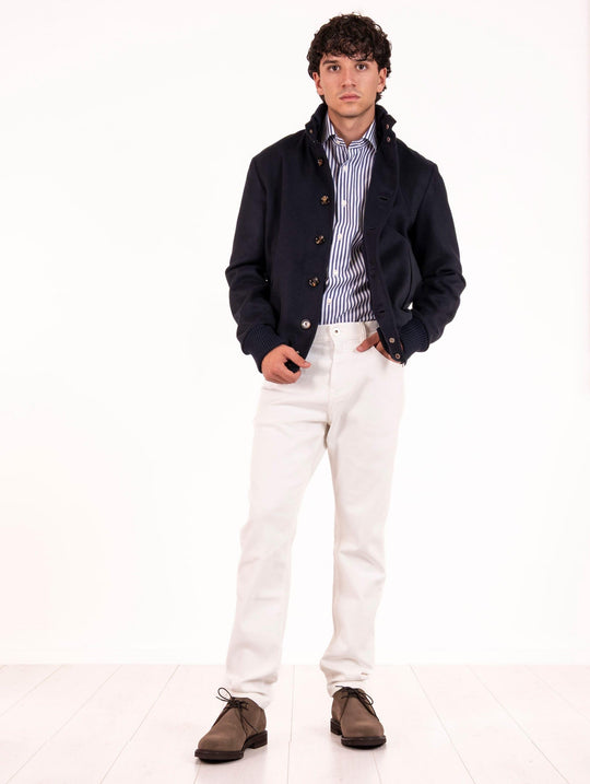 Kired Bomber Jacket in Navy Viscose Blend