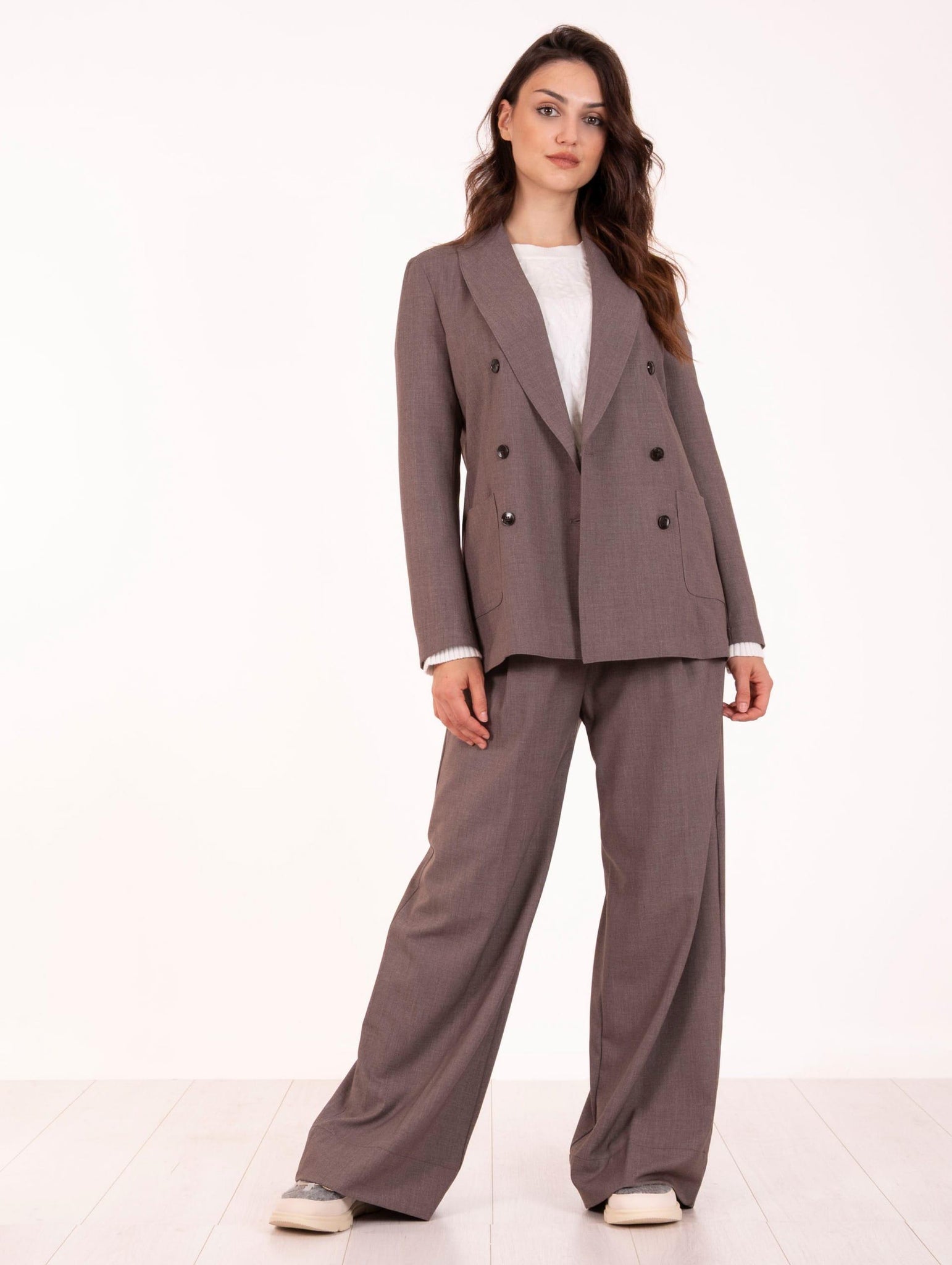 Giacca Doppiopetto Myths in Foulard di Viscosa Stretch Mastice 52WD2133328 Myths