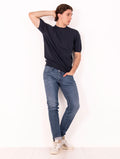 Langarmshirt Zanieri aus marineblauem Crêpe
