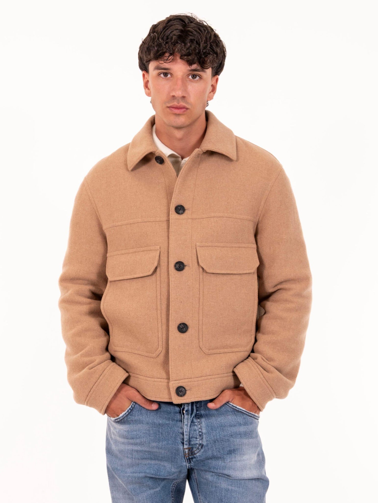 Bomber Alpha Studio in Panno Lana Cammello AU-3490N1013 Alpha Studio