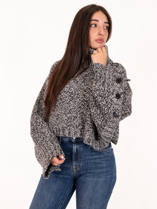 Pull Crop Alpha Studio in Lana Merinos Moulinè Bianco e Nero