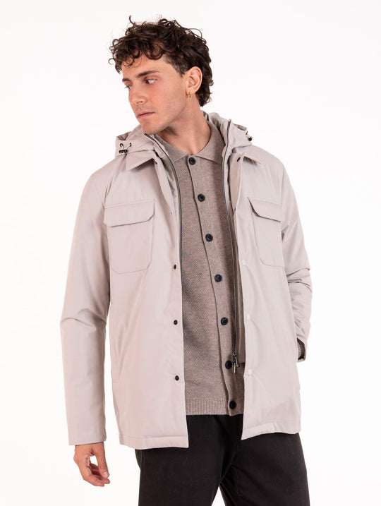 Luis AT.P.CO. Jacket in Technical Fabric with Ivory Chest Panel