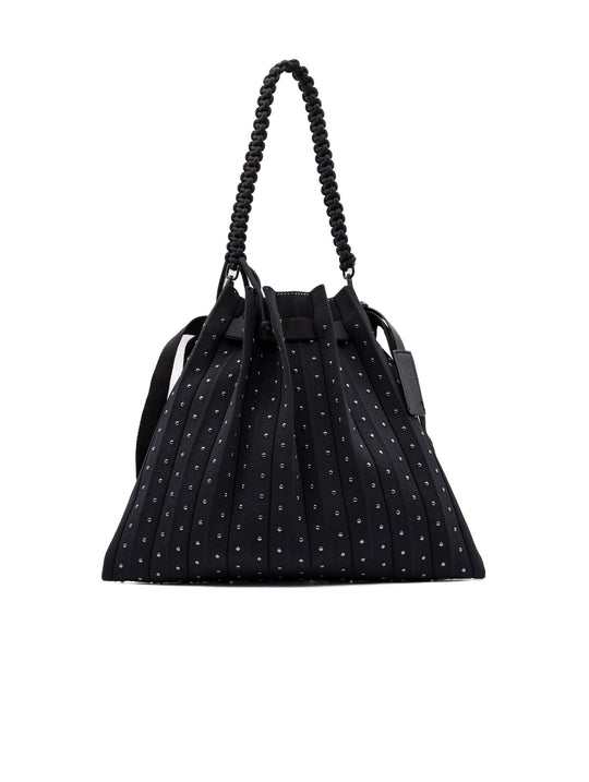 Borsa a Secchiello Borchie Fri-Yay in Maglia Plissè Nera