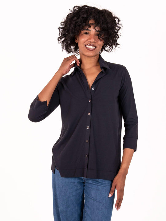 Camicia Alpha Studio in Jersey di Cotone Blu Notte