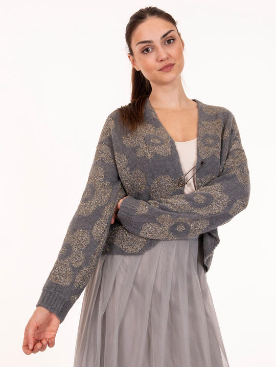 Cardigan Flower Alessia Santi in Lana e Alpaca Ferro e Piombo