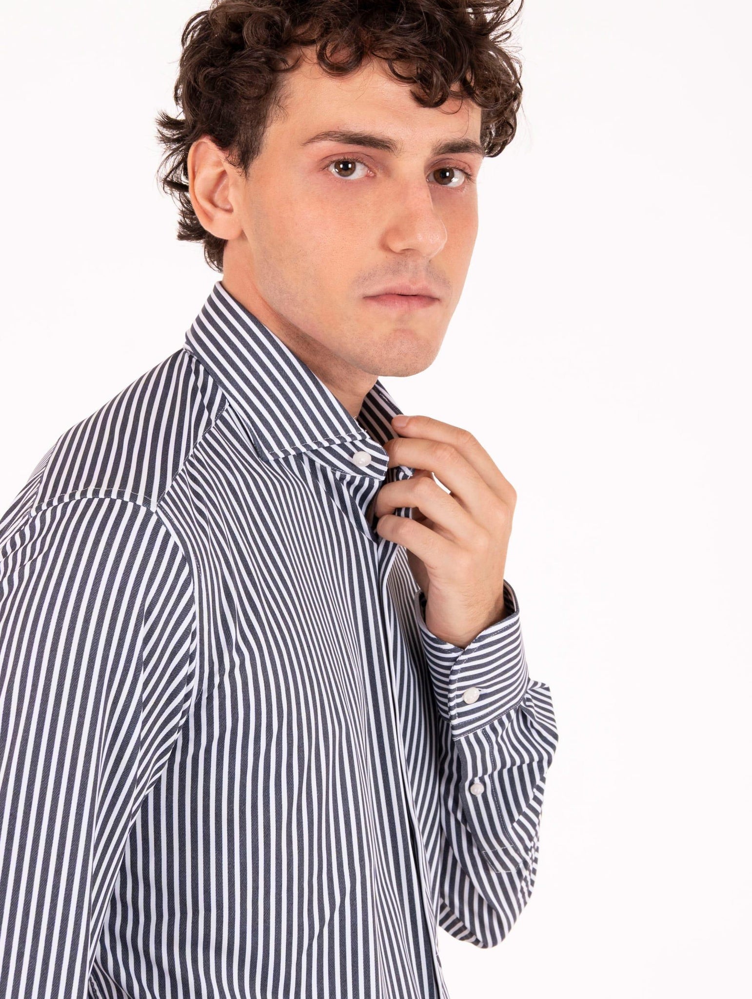 Tecno Camicia Orian Antibatterica Rigata Bianca e Navy T10202RT5224 Orian