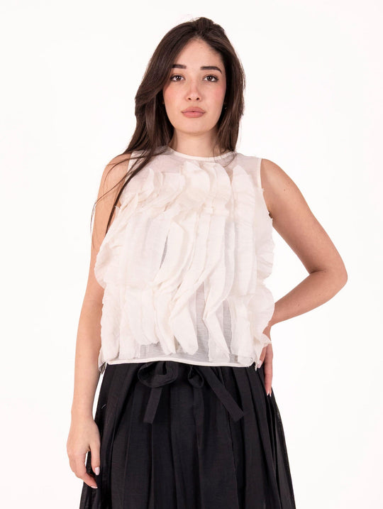 Canotta Rouches Alpha Studio in Cotone Vaniglia