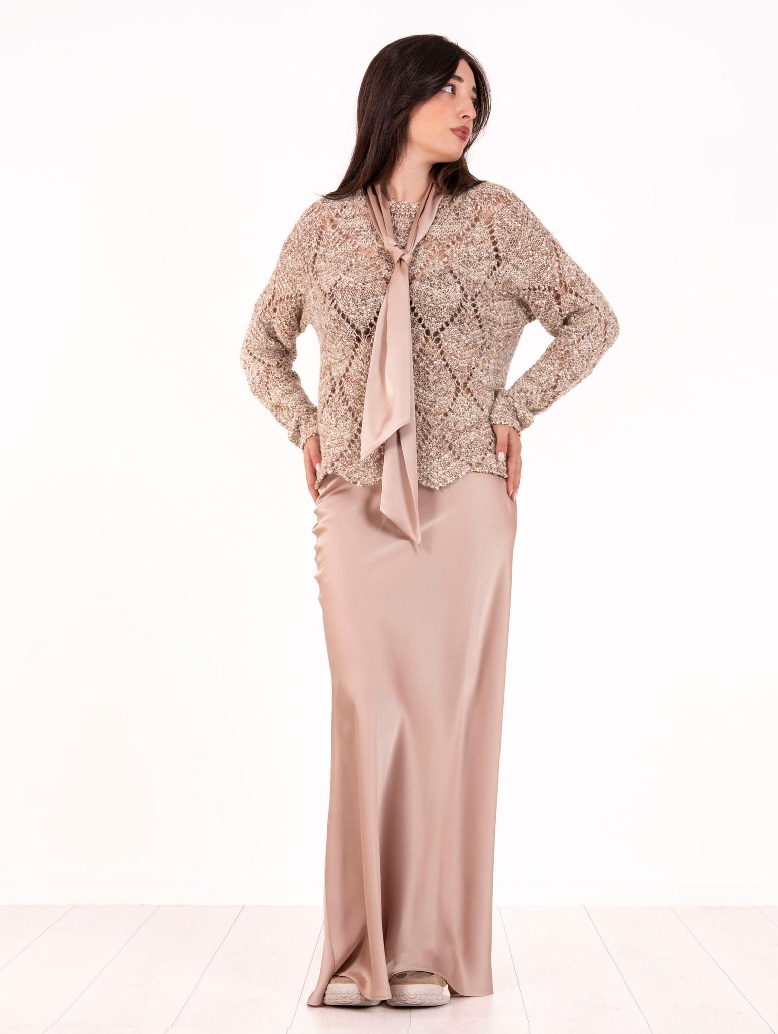 Gonna D.Exterior in Raso Fluido Beige 6171712BEI D.EXTERIOR