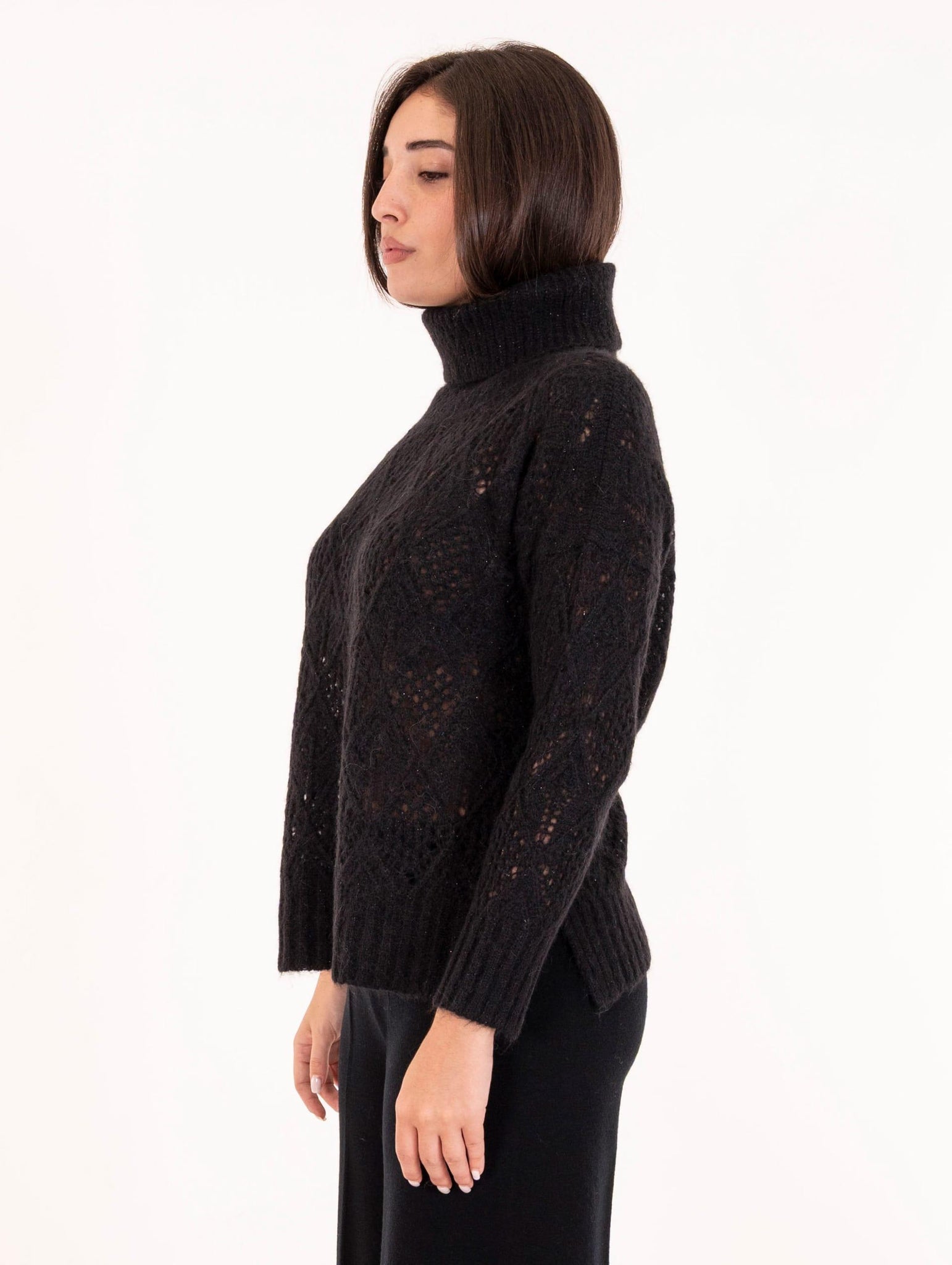 Pull Dolcevita D.Exterior in Lana e Alpaca Nero 613072NERO D.EXTERIOR