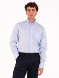 Camicia Regular Orian Botton Down in Cotone a Micro Righe Bianca e Azzurra