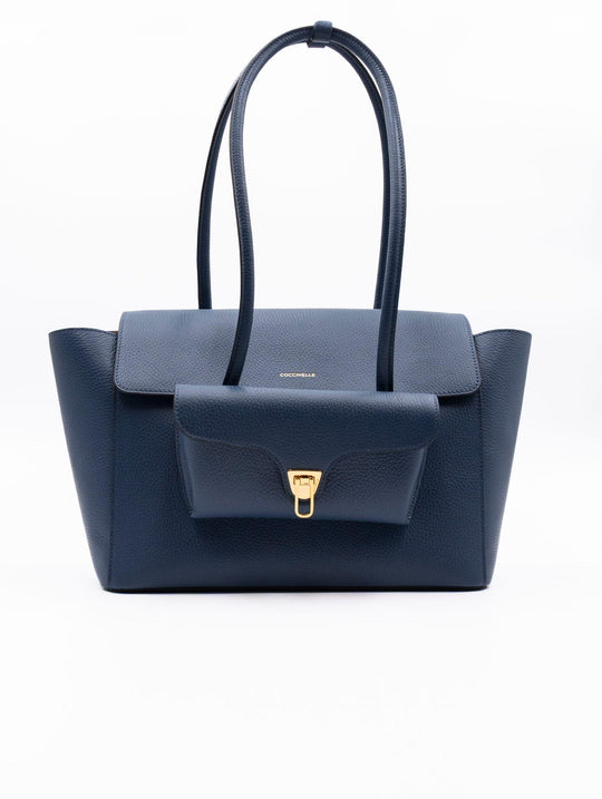 Borsa Maxi Double Beat Coccinelle in Pelle Martellata Blu