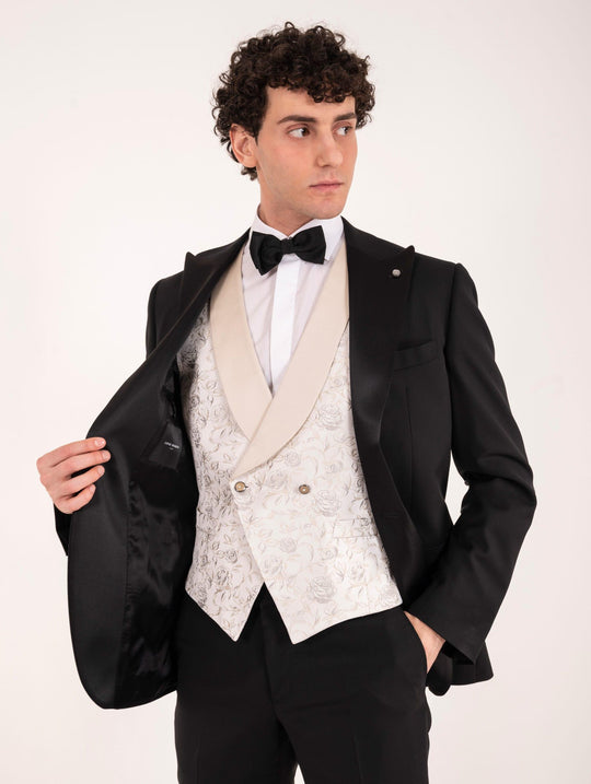 Luigi Bianchi Mantova Ceremony Vest with Ivory Floral Embroidery