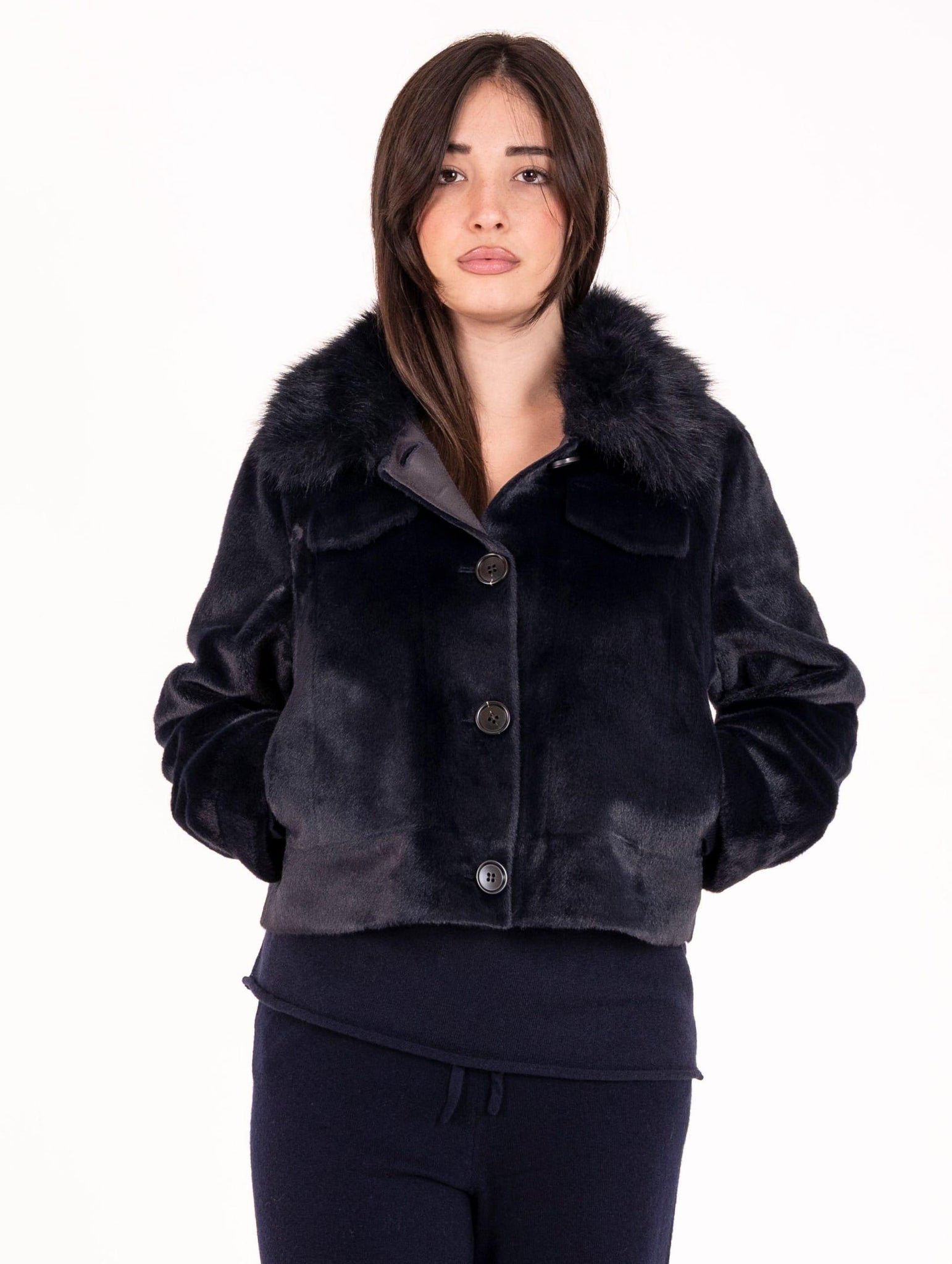 Giacca Eco Pelliccia Leon e Loulou Blu Notte L252MIMI00030 Leon & Loulou