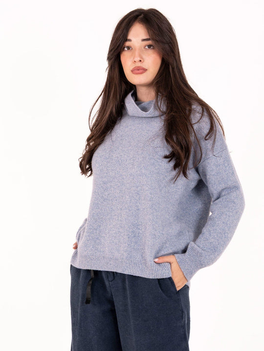 Daniele Fiesoli Melange-Pullover aus reiner extrafeiner Merinowolle in Himmelblau