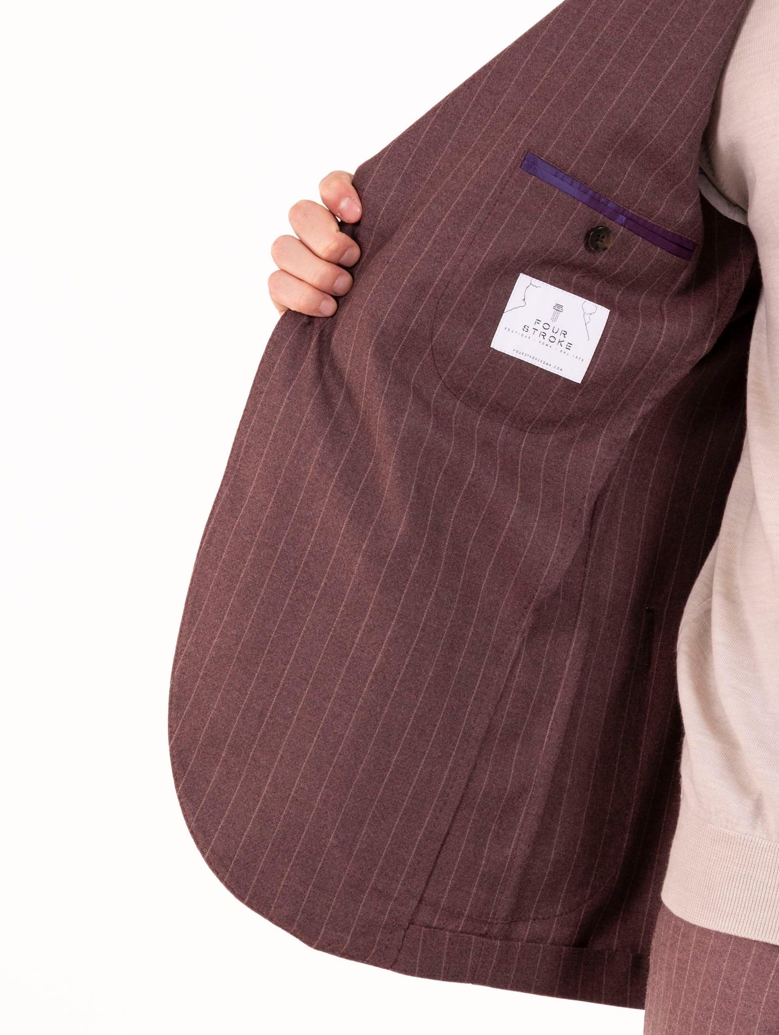 Abito Sartoriale Four Stroke in Lana Vergine e Cashmere Gessato Prugna AMADRID2/13102462 Four Stroke