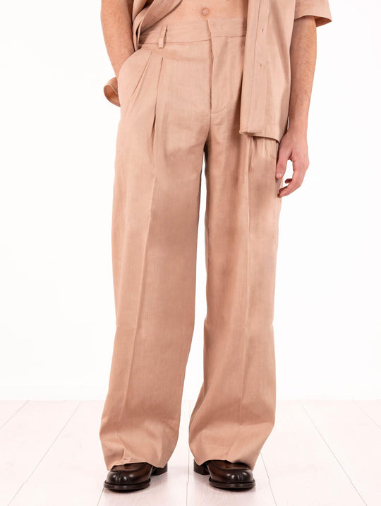 Pantalone Roberto Collina in Cotone e Lino Rosa Antico