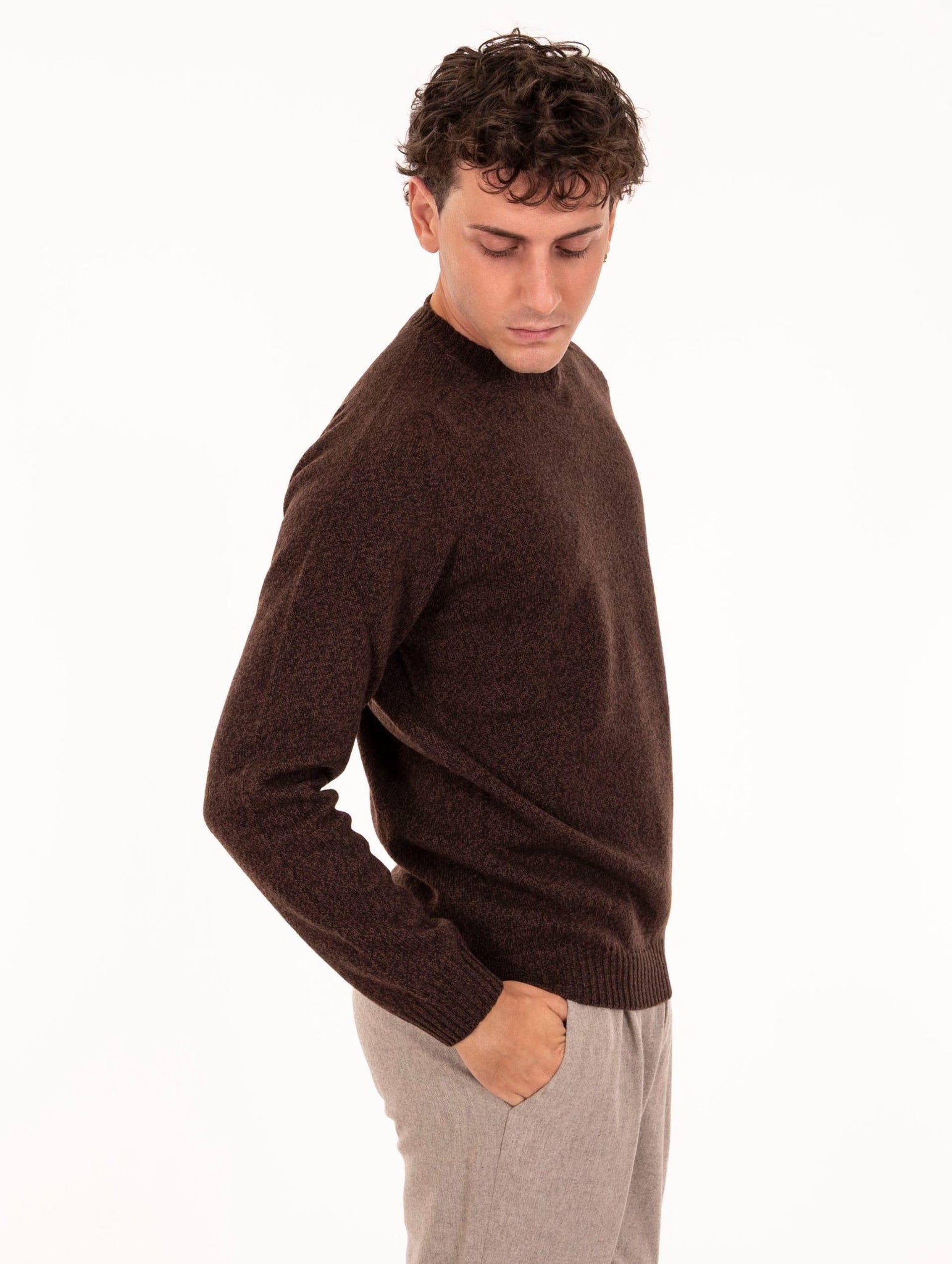 Girocollo Zanieri in Lana Cashmere Testa di Moro Melange CG-GRU-350152575 Zanieri