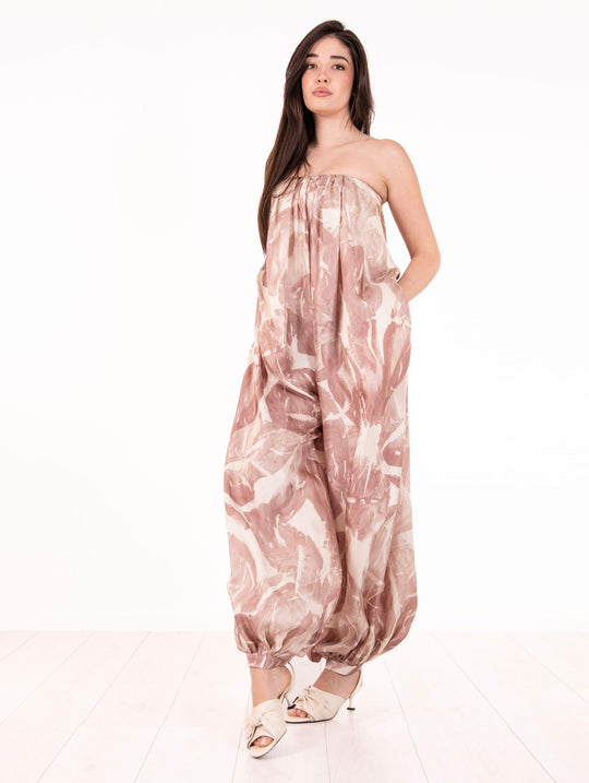 Tuta Alysi Brushed Print in Pura Seta Rosa