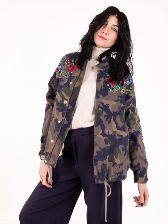 Bomberjacke Front Street Camouflage Teddy Grün und Blau