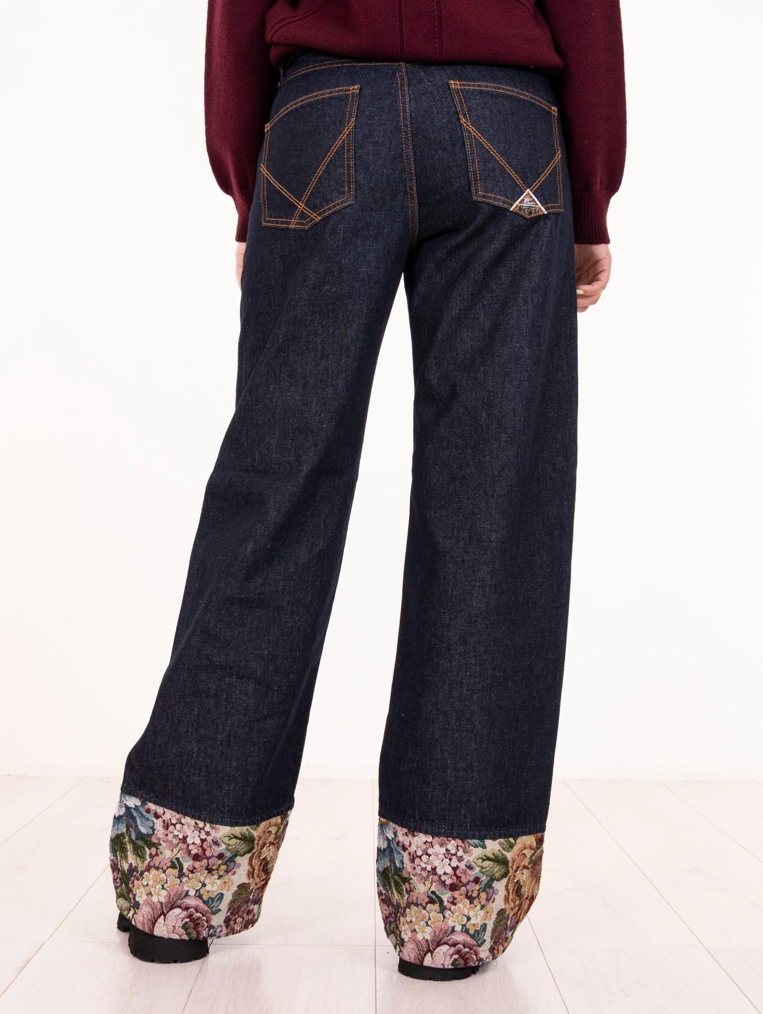 Jeans Super Wide Roy Roger's in Denim Scuro Broccato RND90226CP000021C0999 Roy Roger's