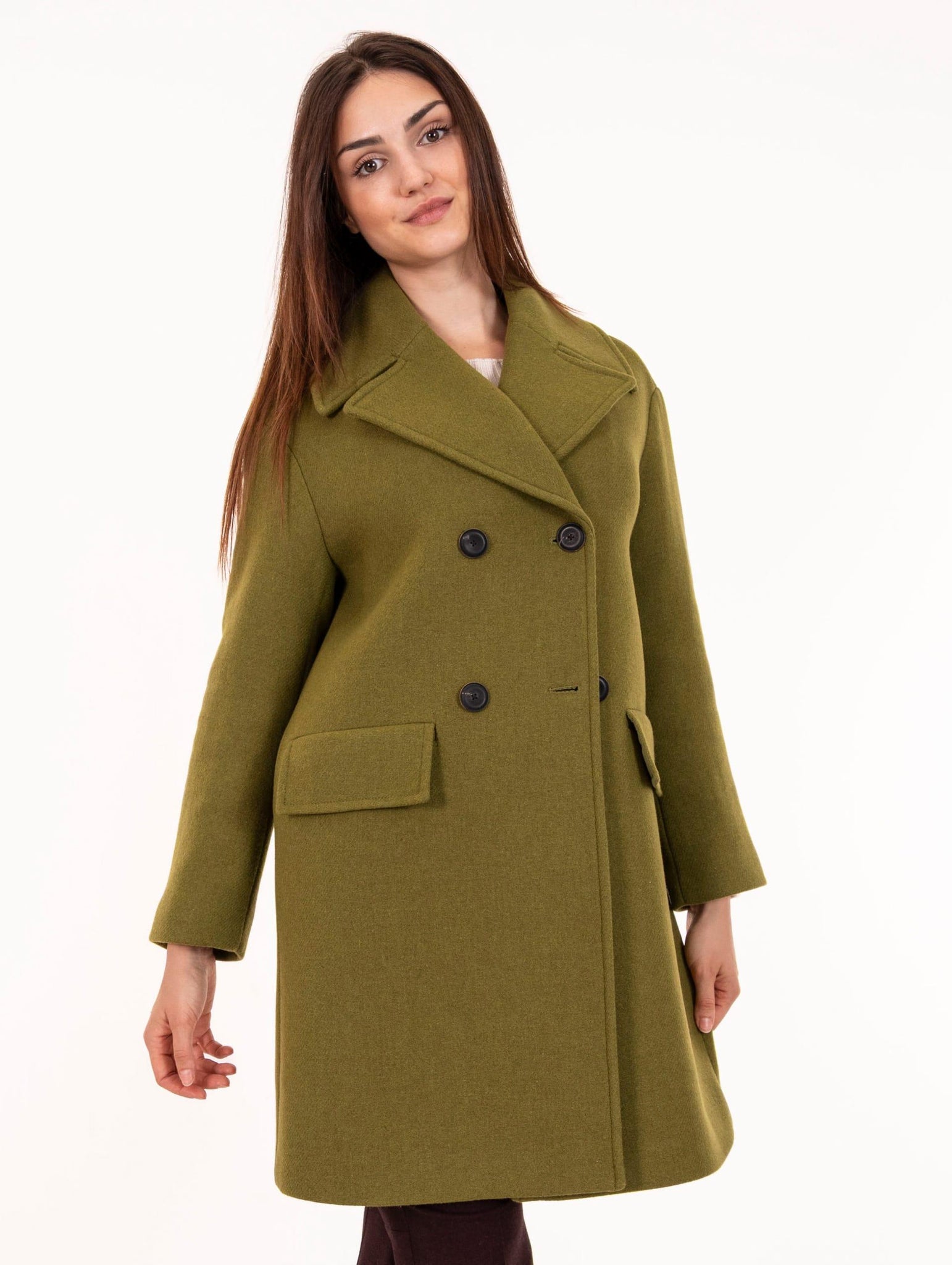 Cappotto Doppio Petto Alpha Studio in Twill di Lana Pistacchio AD-4710N2006 Alpha Studio