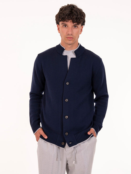 Eleventy Milano Platinum Cardigan in Blue Wool