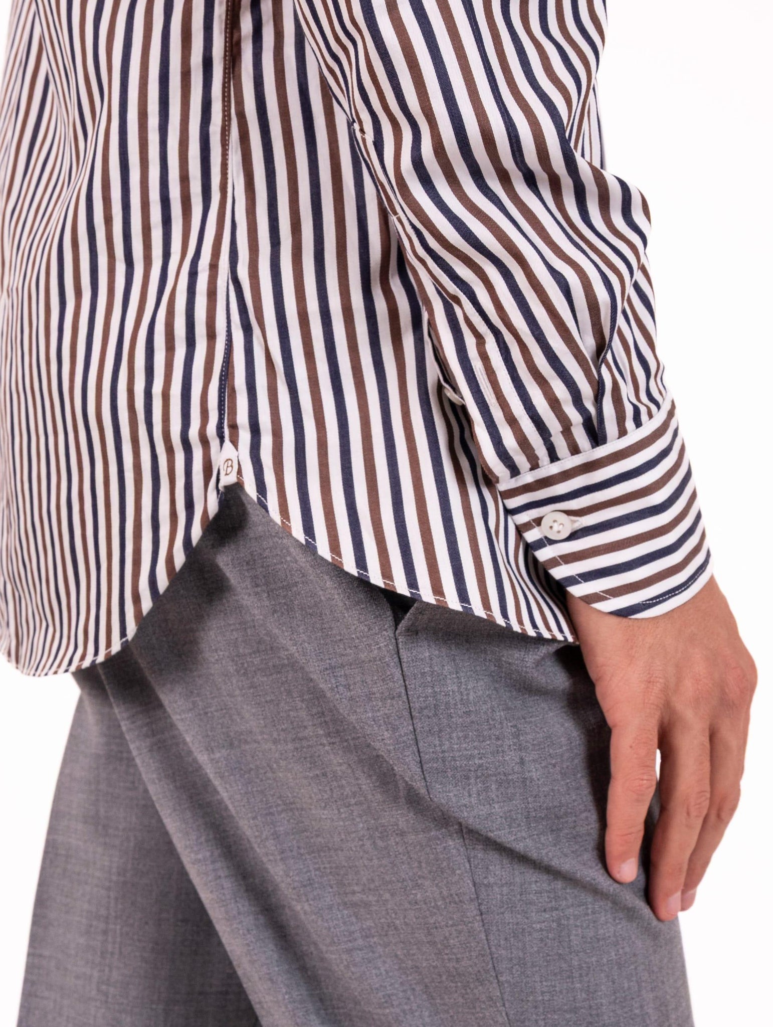 Camicia Borriello Napoli in Cotone a Righe Bianca, Blu e Marrone 210351 Borriello Napoli