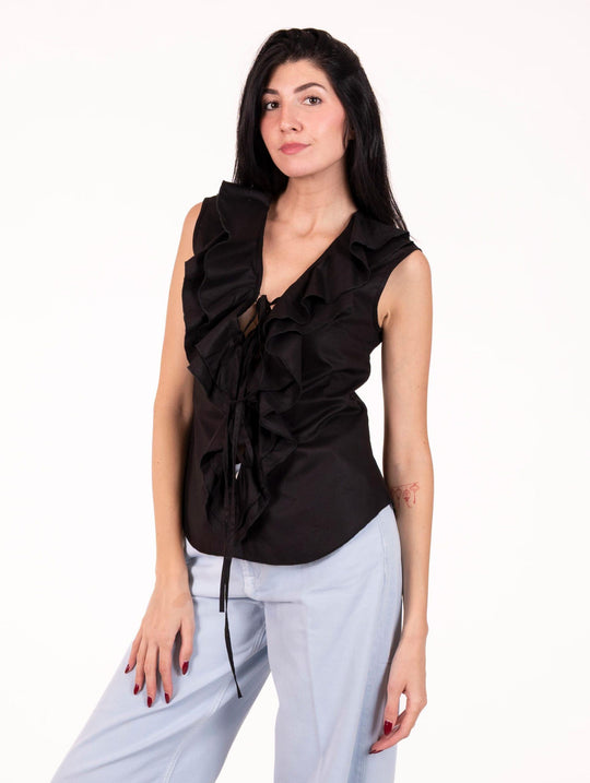 Blusa Emma Four Stroke con Rouges in Cotone Nero