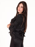 Meimeij Plissè Diagonale Bluse Schwarz