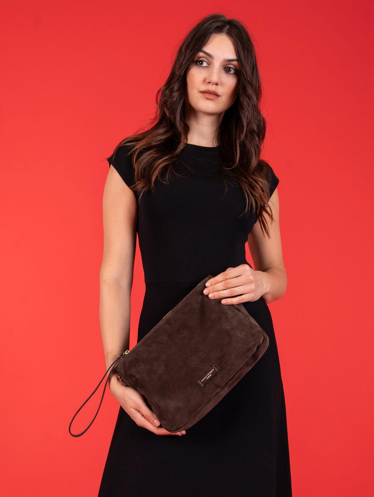 Borsa Nora Pouch Gianni Chiarini in Suede Moka BS10225CM-PL974 Gianni Chiarini