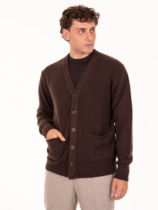 Cardigan Daniele Fiesoli aus extrafeiner Merinowolle Kaffee