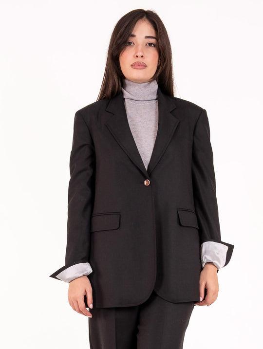 Einreihiger Blazer Alysi aus schwarzem Woll-Twill