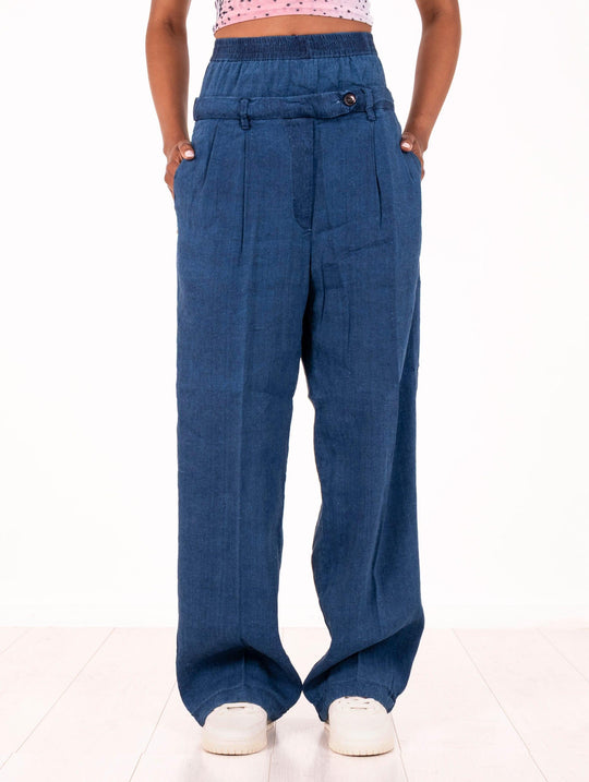 Pantalone Doppiavita White Sand in Lino e Viscosa Effetto Denim